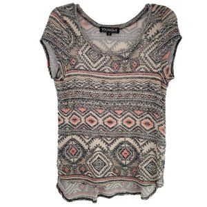 Younique Womens Size Medium Tan Pink Cap Sleeve High Low Knit Side‎ Slit Shirt